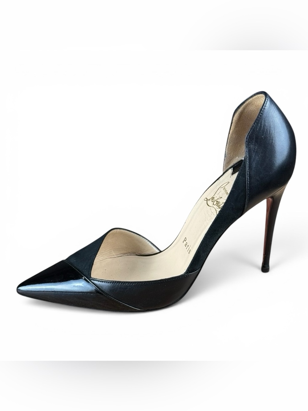 Christian Louboutin Black Suede & Patent Leather D’Orsay Pumps – Size 38.5 - Picture 4 of 12